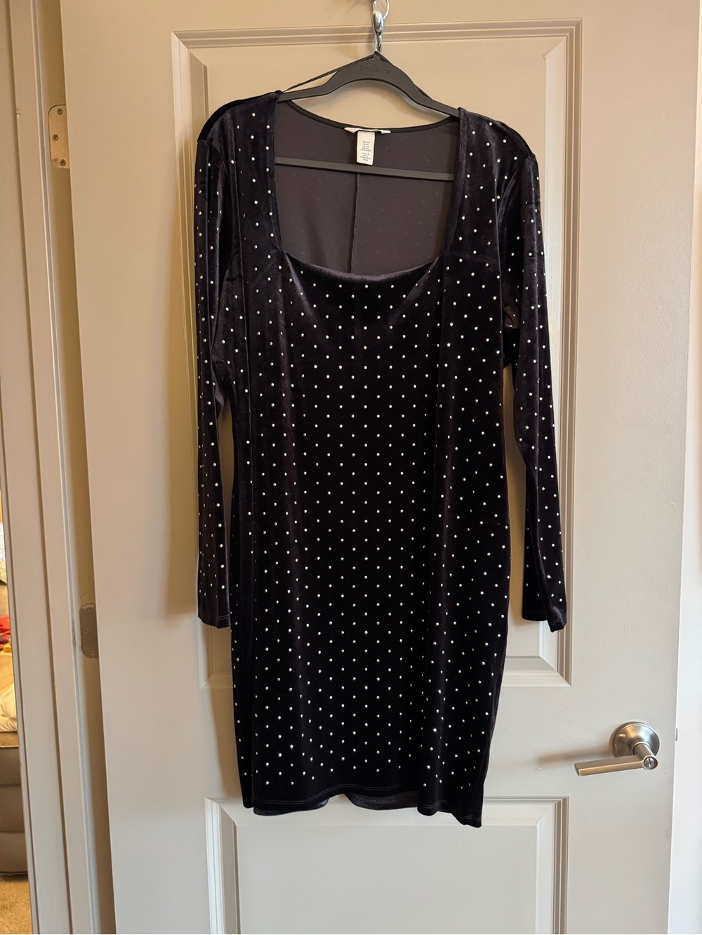 H&M Black Velvet Long Sleeve Studded Dress